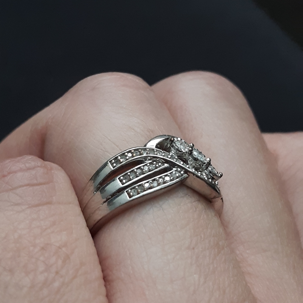 Sterling Silver "Past, Present, Future" Diamond Ri - image 2